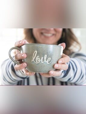 Signature Housewares Rustic Olive Green “Love” Ceramic Mug / Soup Bowl